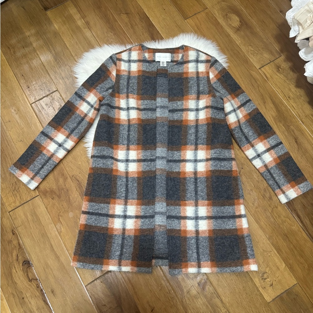 Max Studio Plaid Coat in Gray and Rust